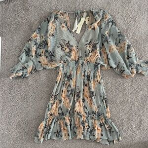 Lovestitch Blue and Orange Floral Long Sleeve Dress